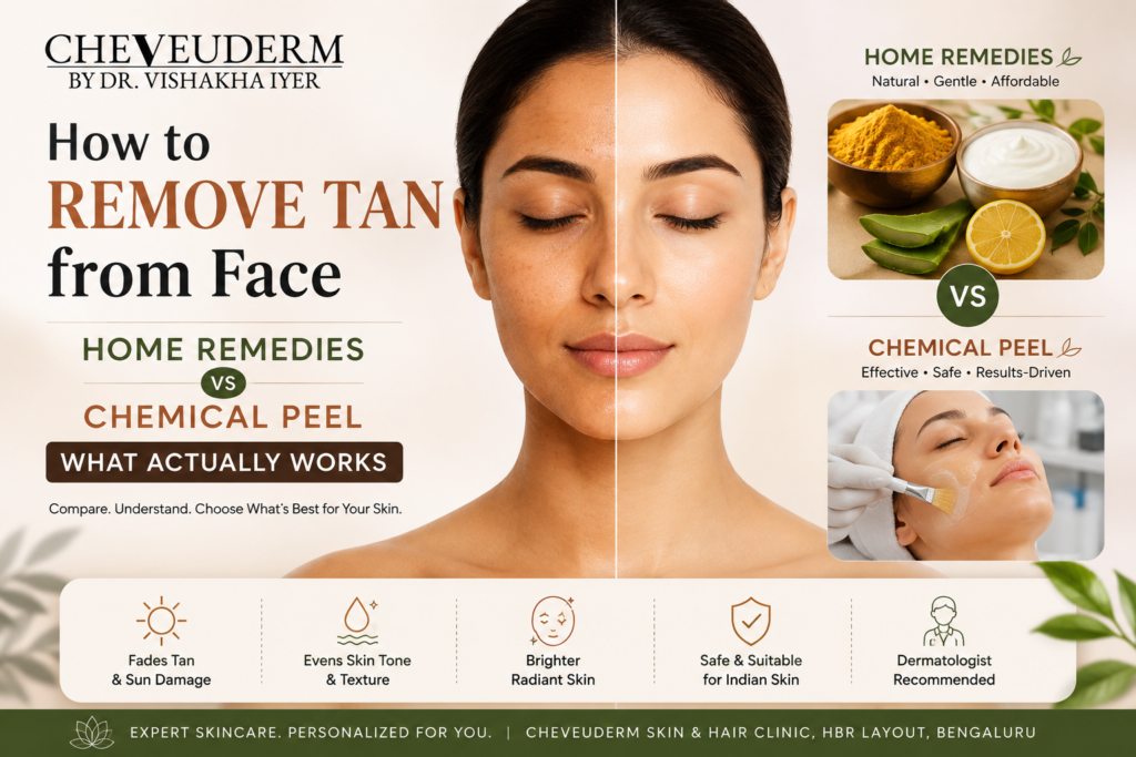 How to remove tan from face using home remedies vs chemical peel treatment at Cheveuderm